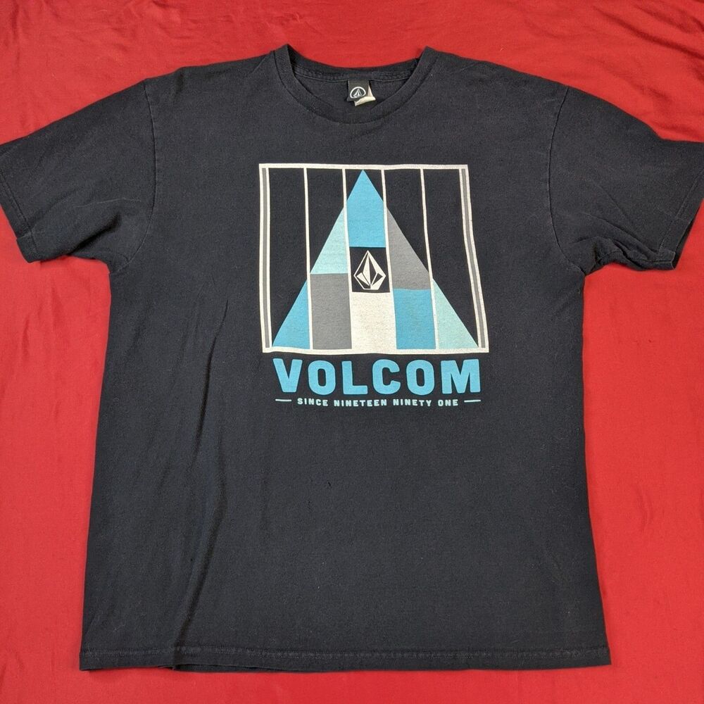Volcom Front Logo Black Graphic Short Sleeve T Shirt, Mens Large